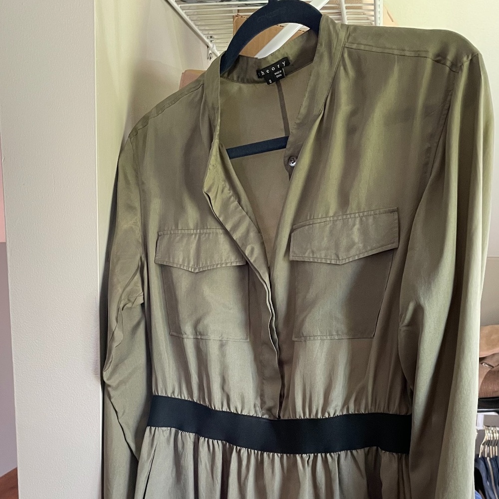 🌻 THEORY - olive green silk dress - size 8